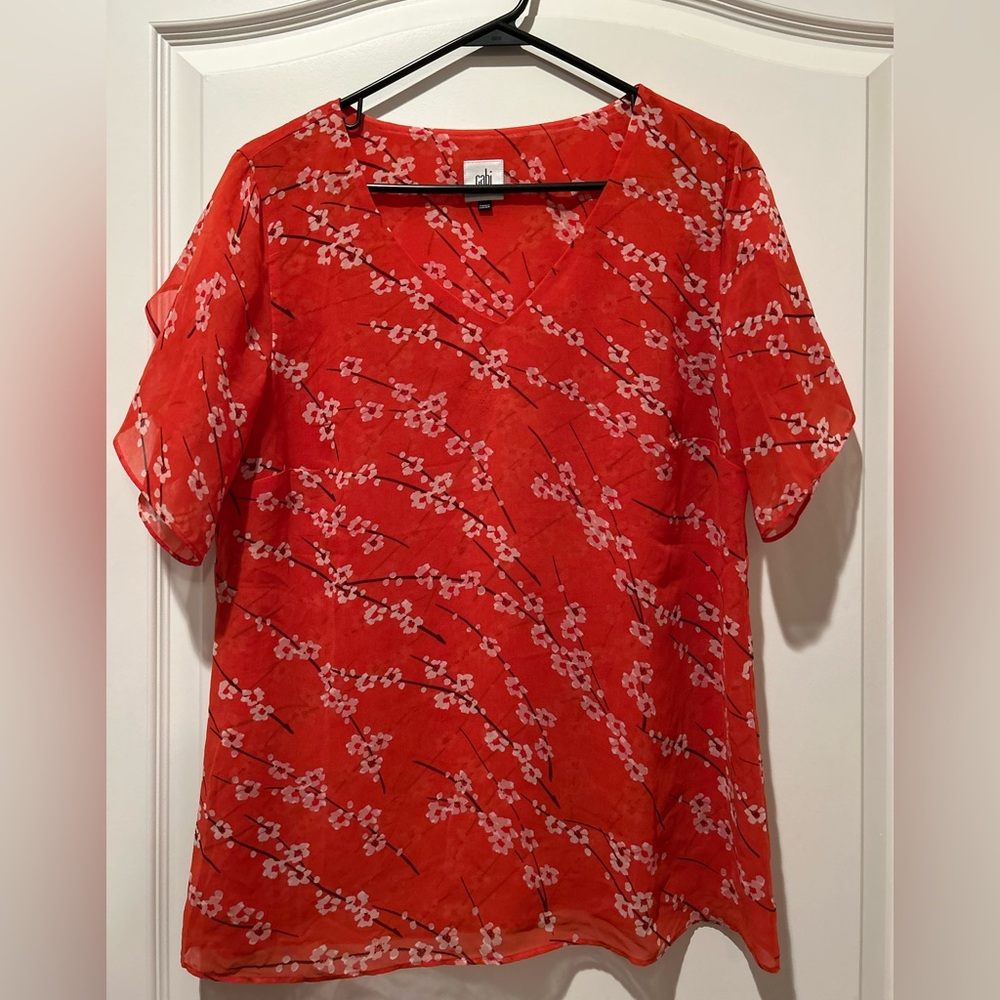 CAbi Medium Split Sleeve Top Orange Blouse